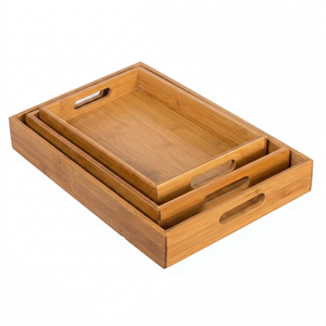 Plateau à thé et plateau de service en bois d'acacia de luxe en vente chaude avec poignée, décoration personnalisée et marque utilitaire - Product Image 1