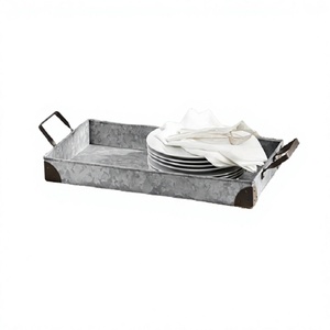 ถาดเสิร์ฟอาหารชุบสังกะสีทรงสี่เหลี่ยมผืนผ้าพร้อมที่จับเหล็กสีดำ - Product Image 1