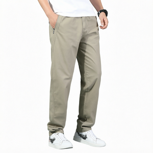 Pantalon Cargo Homme Premium 100% Coton Grande Taille Multi-Poches Coupe Ample Jambe Droite Respirant Teint Uni Taille Mi-Haute pour l'Été - Product Image 1