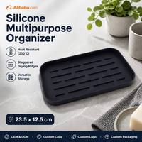 Plateau de drainage en silicone de qualité alimentaire, plateau organisateur en silicone en gros, support étanche pour savon et éponge pour évier de cuisine