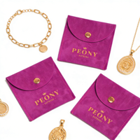 Pochette en daim imprimée sur mesure, rouge rosé, pour bijoux, bagues, perles, avec bouton pression