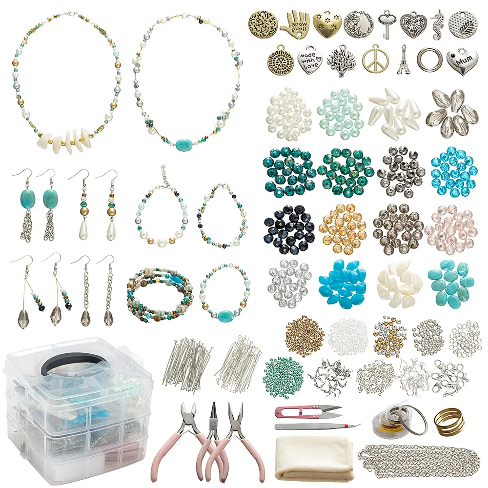 All kinds of shiny crystal beads with antique metal charms accessory high quality DIY women jewelry making kit hotselling