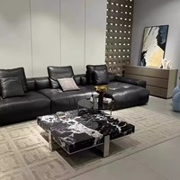 Table basse carrée en marbre noir, base en acier inoxydable poli, table d'appoint en verre, table de salon moderne de luxe