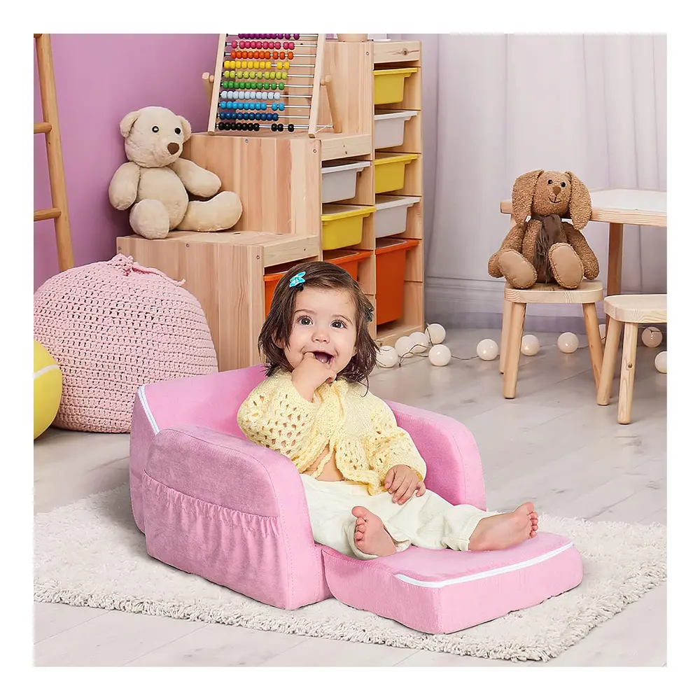 Folding Couch Soft Flannel Foam Toddler Furniture 2 In 1 Kids Children Sofa Chair Bed for 3-4 years Playroom Bedroom Living Room
