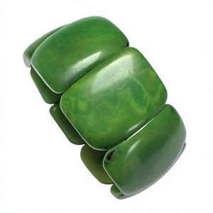 Handmade <b>Stretch</b> Resin Bead <b>Bracelet</b> Green Irregular Shape Art Collectible Jewelry - Product Image 1