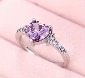 Anillo de Corazón de Amatista Natural en Plata de Ley 925, Amatista con Corte de Corazón de 85 MM con Detalles de Amatista Redonda, Joyería Fina Hecha a Mano - Product Image 5