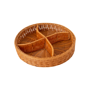 Hand-woven round wicker tray basket home living room candy box snack tray with Compartments
