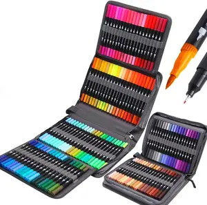 Art Supplier Dual Brush Markers Pen 120 Artist Coloring Marker Set with Premium Case for Writing Planning