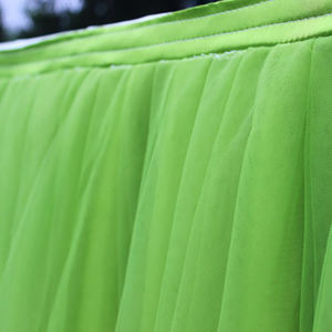 Jupe de table rectangulaire en mousseline de soie fournitures d'événement de fête de mariage réutilisables teintes unies avec jupe en tissu de mariage - Product Image 4