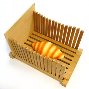 Cortador de pan tostado para encimera, tabla de cortar de bambú, rebanador de pan manual para pan casero ajustable