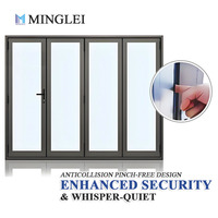 Porte accordéon en aluminium NFRC pour balcon, rupture de pont thermique, double vitrage trempé, porte coulissante extérieure, porte patio pliante