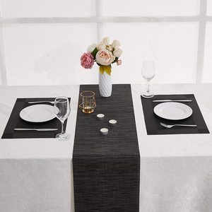 Set di Tovagliette e <span class=keywords><strong>Runner</strong></span> da Tavola Rettangolari in PVC e Iuta, Isolanti Termici, Neri, Vendita all'Ingrosso - Product Image 4