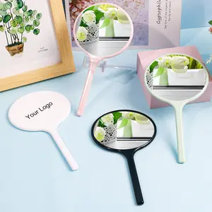 SAIYII 새로운 프로모션 은행 잎 모양의 플라스틱 핸드 헬드 미러 선물로 사용자 정의 로고와 작은 화장대 라운드 컴팩트 손 거울