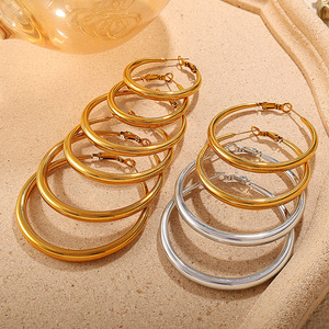 Hoop Earrings Zinc Alloy Stainless Steel <b>Post</b> <b>Round</b> Geometric Party Fashion Earrings EH02 - Product Image 3