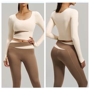 Traje de Yoga y Pilates para Mujer, Ecológico, Transpirable, de Secado Rápido, con Estampado de Bloques de Color, Spandex/Poliéster, Corte Ajustado, para Fitness y Running - Product Image 2
