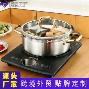 Stainless Steel Hot Pot 6.1L 10L <b>Large</b> Capacity With Glass Lid Gold Handles Smokeless <b>Pan</b> For Home Use And Gatherings - Product Image 4