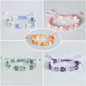 Boho Adjustable Macrame Floral String <b>Bracelet</b> Handmade Pastel Daisy Flower Braided <b>Bracelet</b> - Product Image 2