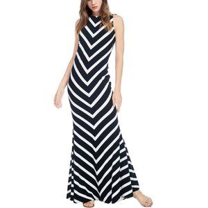 Vestido Maxi Sexy sin Espalda con Estampado de Rayas para Vacaciones de Verano, de Alta Calidad, al por Mayor - Product Image 1