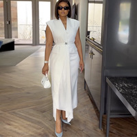 Robe Blazer Midi Annshine Fashion 2026 Élégante Haut de Gamme Formelle Couleur Unie Sans Manches Silhouette Évasée 100% Polyester Taille Cintrée