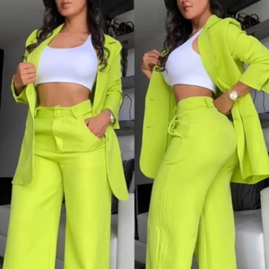 Ensemble tailleur 2 pièces en polyester pour femme IStapromo, design créatif, devant ouvert, pantalon taille haute à jambes larges, boutonné, respirant - Product Image 3