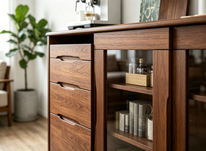 Modern Solid Wood Storage Cabinet with Glass Doors 3 Shelves Midcentury Design for Living Room Home Furniture - Product Image 4