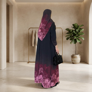 Abaya pour femmes à imprimé floral, manches longues, longueur au sol, polyester léger, tenue modeste pour tous les jours, mode du Moyen-Orient - Product Image 3
