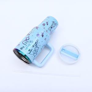 Gobelet isotherme en acier inoxydable de 40 oz, grande capacité, anti-fuite, avec paille et poignée, style américain, pour le camping, impression 3D personnalisée - Product Image 2