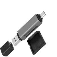 Pembaca Kartu Memori Aluminium USB Tipe C Dual Slot SD TF Adaptor OTG untuk Kamera Digital Laptop Android dan Tablet