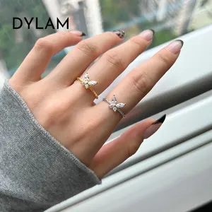 Dylam-Anillos abiertos de mariposa voladora para mujer, de plata de ley, 925