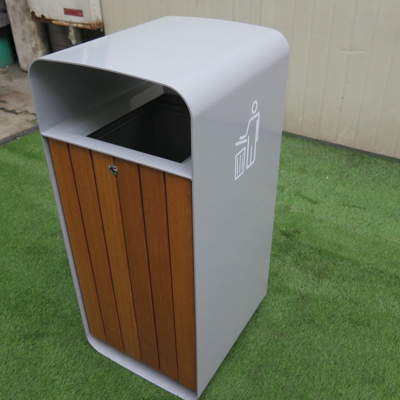 Outdoor furniture Wooden Trash Bin Large Steel Square Dustbin Customized Design Color Trash Can