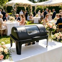 Chauffe-plat commercial noir avec couvercle transparent pour hôtels, mariages, soupes et dim sum – Design moderne et minimaliste, sûr et fiable