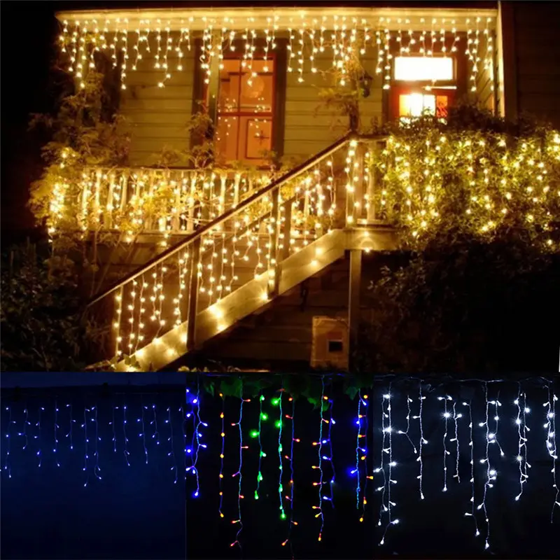 Dekorasi Natal Natal Indoor 4 M Droop 0.4-0.6 M Tirai Es LED String Lampu Tahun Baru Pesta Kebun