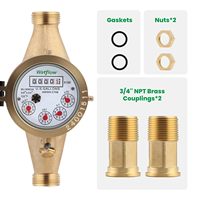 Watflow DN20 3/4 \ "NPT Laiton Multi-Jet Horizontal Compteur D'eau Protection IP67 Débitmètre D'eau Froide pour Usage De Jardin Non Potable