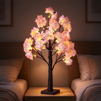 Pohon Bunga Artifisial Valentine Lampu LED 24 Dekorasi Bunga Mawar Pink 2700K Putih Hangat 4M USB Isi Ulang Dalam Ruangan