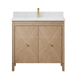 Mueble de Baño Clásico Resistente al Agua con Lavabo de Porcelana y Cajones de Cierre Suave para Uso en Hoteles - Product Image 3
