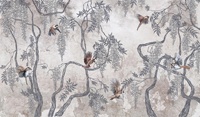 Papier peint mural imperméable beige clair avec des branches de fleurs et des oiseaux pour la décoration murale intérieure de la maison
