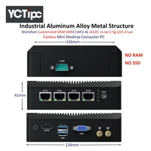 Yctipc thâm quyến Nhà Máy Giá tùy chỉnh OEM Wf2-4l j4125 8GB DDR4 256GB MSATA in-tel 2.5 gam I225 4 LAN mini máy tính để bàn máy tính PC