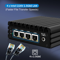 Mini PC CWWK con función de firewall J3710, 4 puertos LAN i225 de 2.5GbE, AES-NI, consola, HD, DP, audio de 3.5 mm, hardware OPNsense, ordenador sin ventilador.