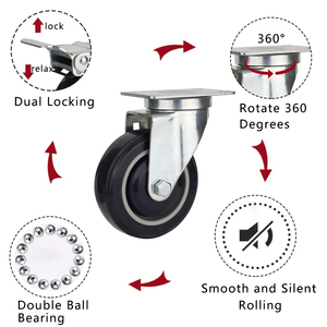 5-Zoll-Einkaufswagen-PU-Lenkrollen mit Bremse, Universal-Staubabdeckung, mittelschwere Möbelrollen - Product Image 6