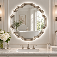 Miroir mural LED vintage à bords festonnés avec rétroéclairage 3 couleurs, cadre décoratif doré ou argenté pour salle de bain et entrée