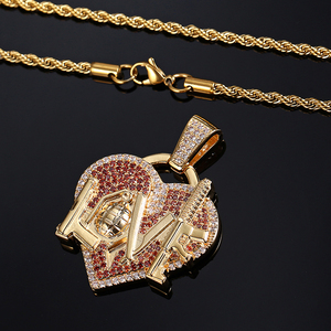 Collier tendance hip-hop chrétien pour enfants, motif '<span class=keywords><strong>Death</strong></span> Cell', en cuivre plaqué or 18 carats et zircon, avec pendentif lettre créatif et audacieux - Product Image 4