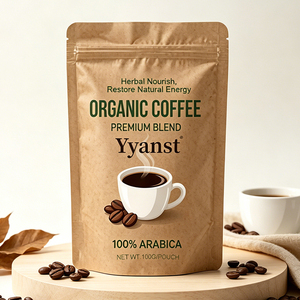 กาแฟอาราบิก้าออร์แกนิค 100% บรรจุในซองคราฟท์ 100 กรัม บำรุงร่างกายด้วยสมุนไพร ฟื้นฟูพลังงานตามธรรมชาติ เครื่องดื่มเพิ่มพลังงานประจำวัน รับผลิตแบบ OEM - Product Image 4