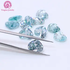 Factory direct sale loose zircon bird's nest cut heart shape cz gemstones 8*10 mm tourmaline blue colour cubic zirconia stone