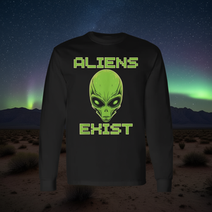 Camiseta promocional de manga larga con diseño de cabeza de alienígena verde, Aliens Exist - Product Image 3