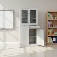 Multifunktionaler 2-Türiger Stahlschrank Glastür Schubladen Verstellbare Regale Abschließbarer Organizer Modern für Lager Fitness-Studio Park Zuhause