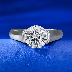 Penjualan terlaris cincin pesta Moissanite warna D teruji berlian potongan brilian 2 karat perak 925 mentah untuk remaja perempuan perhiasan halus