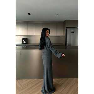 Ophelie Knit <b>Dress</b> in Anthracite Casual Summer A-Line Silhouette with Simple Solid & Print Pattern <b>Loose</b> Fit & Natural Waistline - Product Image 1