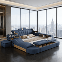 Cadre de lit en cuir blanc, ensemble de meubles de chambre à coucher pour Tatami, lit intelligent multifonctionnel moderne de luxe en cuir, tailles Queen, Full et King