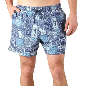 Custom LOGO New Design Outdoor Waterproof Breathable Elastic Waist Sublimated Print Swim Trunks Shorts