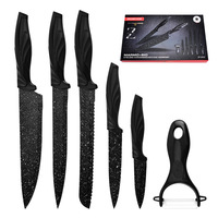 Ensemble de 6 couteaux noirs à motif étoilé, acier inoxydable, revêtement antiadhésif en granit, couteaux de chef professionnels, boîte cadeau de luxe, ergonomiques
